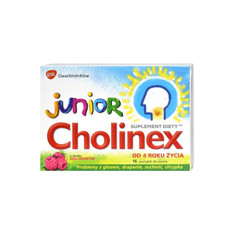 Cholinex Junior, pastylki do ssania, smak malinowy, na gardło