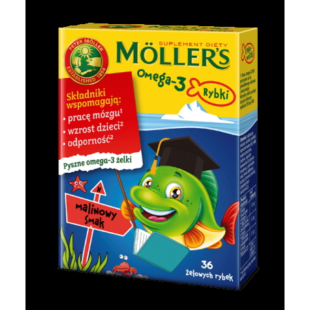 Mollers Omega-3 Rybki, żelki, smak malinowy, 36 szt.