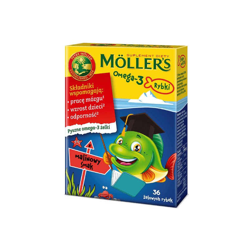 Mollers Omega-3 Rybki, żelki, smak malinowy, 36 szt.