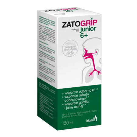 Zatogrip Junior 6+, syrop o smaku malinowym, 120 ml