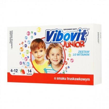 Vibovit Junior proszek o smaku truskawkowym, 14 sasz.