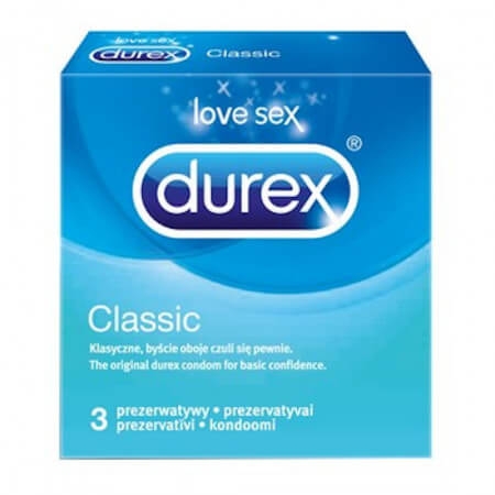 Durex Classic 3 sztuki prezerwatywy ze środkiem nawilżającym