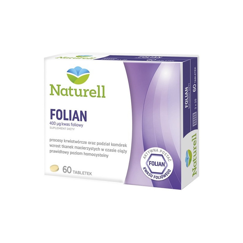 Naturell Folian, 400 µg kwasu foliowego, kwas foliowy tabletki