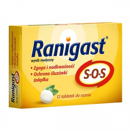 Ranigast S-O-S, tabletki do ssania, 12 szt., zgaga